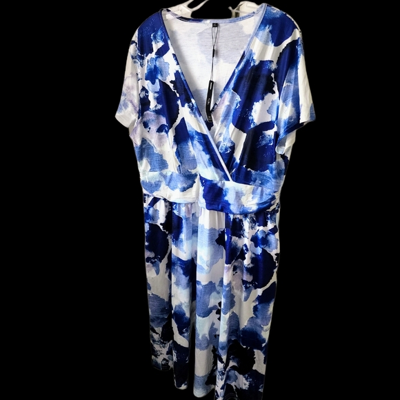 Stylish OUGES Women's V-Neck Pattern Pocket Mid Length Dress Size 2XL - Picture 9 of 13